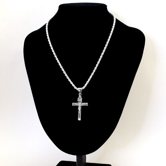 REAL Sterling Silver Thick Heavy Crucifix Cross Rope Chain Necklace, Stamped 925 - Picture 2 of 7